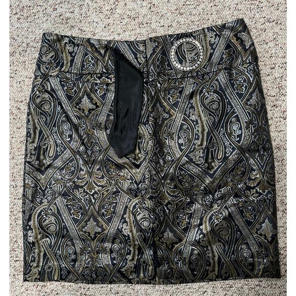 NWT Cache Vintage Black Silver Gold Metallic Mini Skirt Rhinestone Buckle Sz 6 - Picture 6 of 10